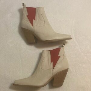 Free People Chelsea Ankle Boots with Red Lightning Bolt, 8 1/2